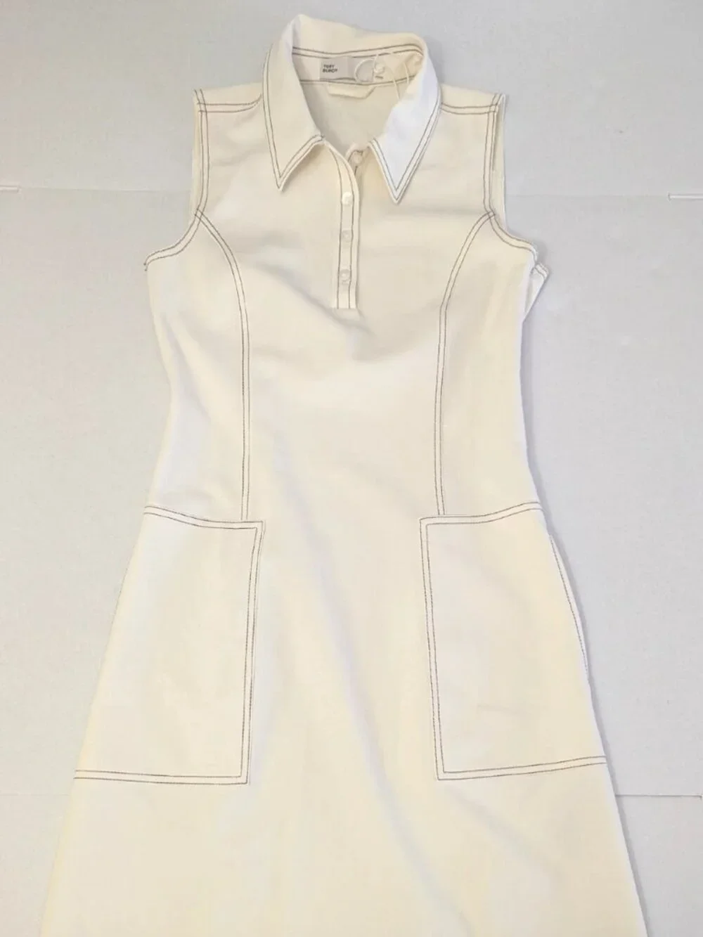 Tory Burch Pick Stitch Golf Women's Shift Ivory Collar Dress Size 6 NWOT